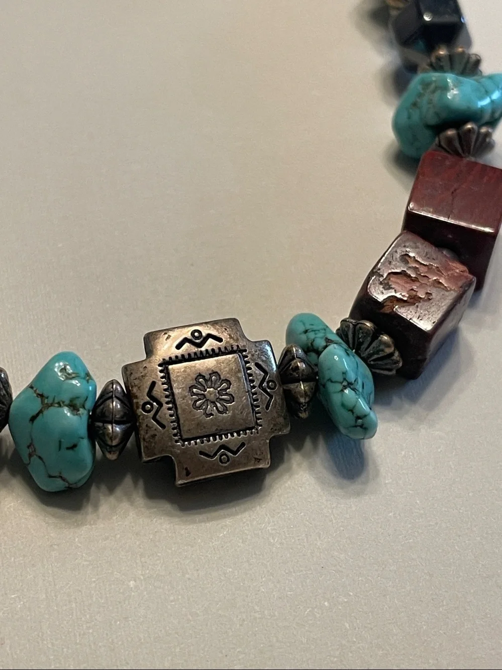 Artesian southwestern-style multi-stone beaded necklace